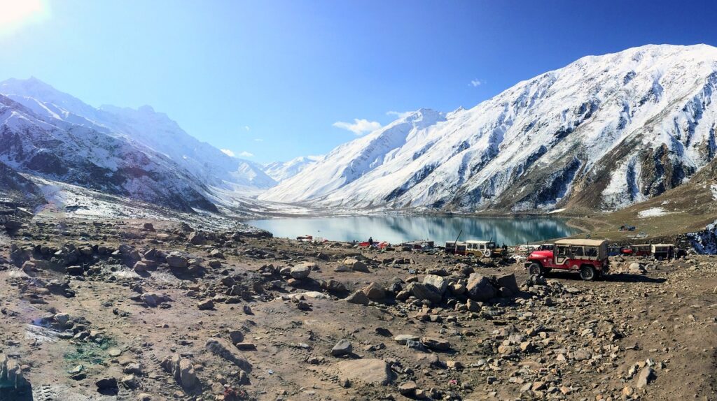 Saif ul Malook Lake surrounded by mountains in northern Pakistan