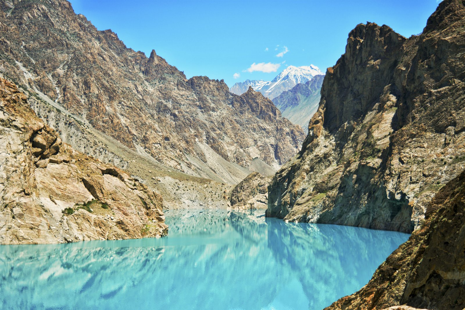 Attabad Lake's bright turquoise water in Hunza Valley, one of Pakistan's most beautiful lakes