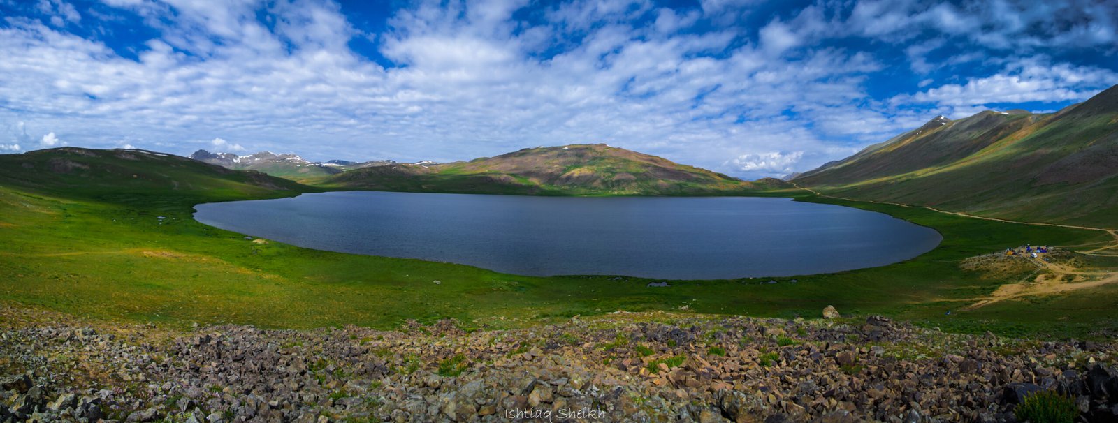 Panorama of Sheosar Lake in Deosai National Park near Skardu