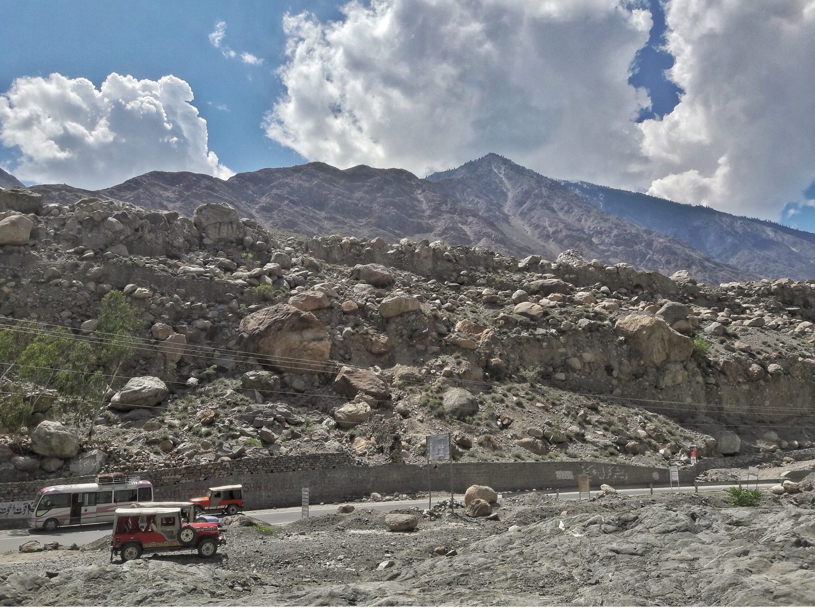 Jeep parking at Raikot Bridge, the starting point for the Fairy Meadows jeep track