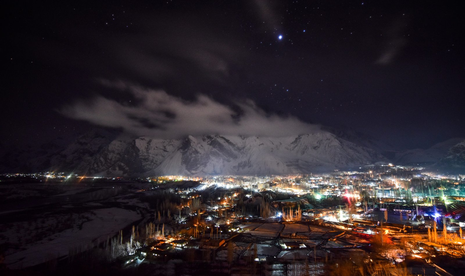 Night view of Skardu city, the gateway town for the K2 Base Camp Pakistan trek