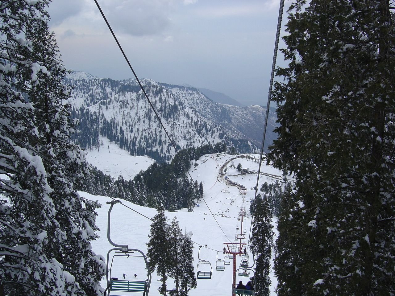 Chairlift view over the slopes at Malam Jabba Ski Resort, Swat Valley, Pakistan