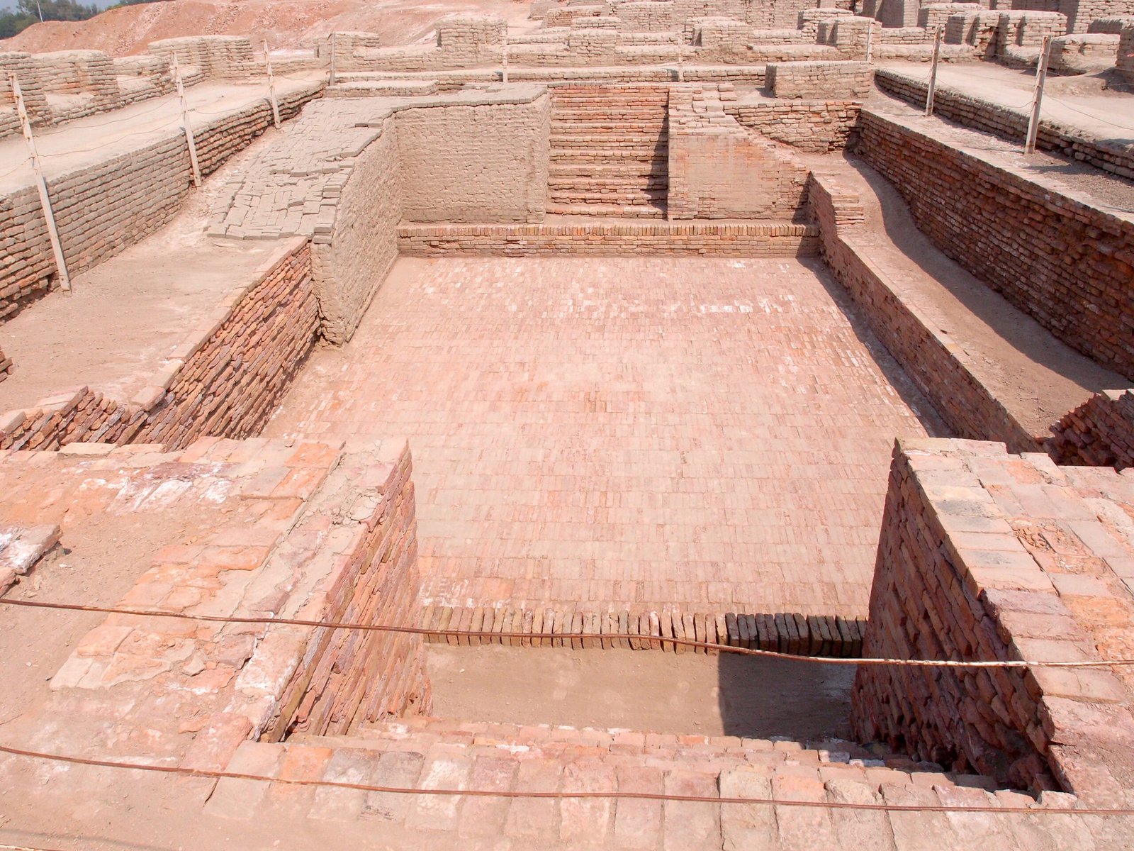 The Great Bath, an ancient public water tank at the Mohenjo-daro archaeological site in Sindh, Pakistan