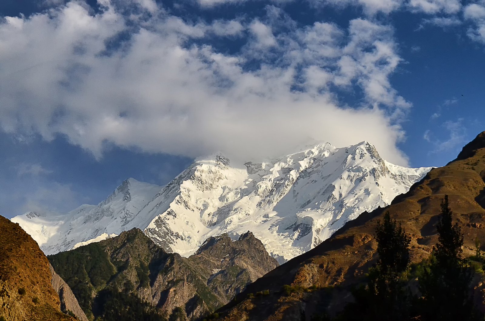 Rakaposhi peak in the Karakoram range, Gilgit-Baltistan, Pakistan, seen from the Rakaposhi Base Camp trekking route